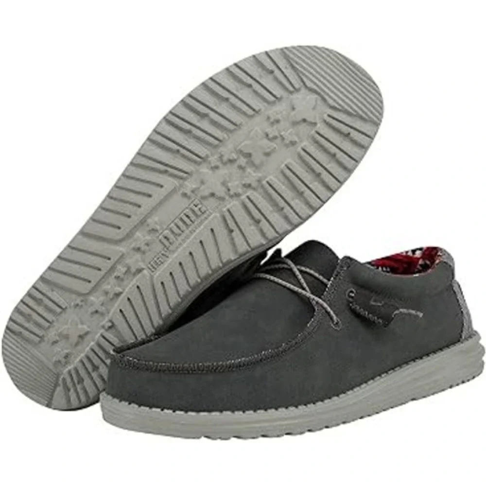 Hey Dude Wally Recycled Leather Quarry Mens 10 Grey Slip On Loafers 150202995